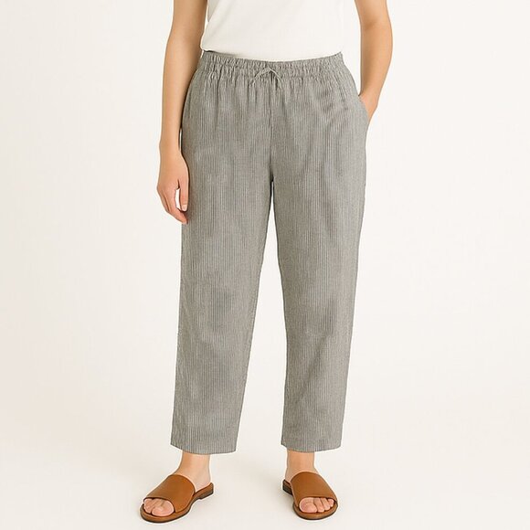 J.Crew Linen Blend Pull-On Striped Pants Size 4 Relaxed Fit Coastal Style - Picture 1 of 9
